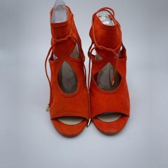Orange Aquazzura Sexy Thing Peep Toe Suede Booties - Picture 5 of 8